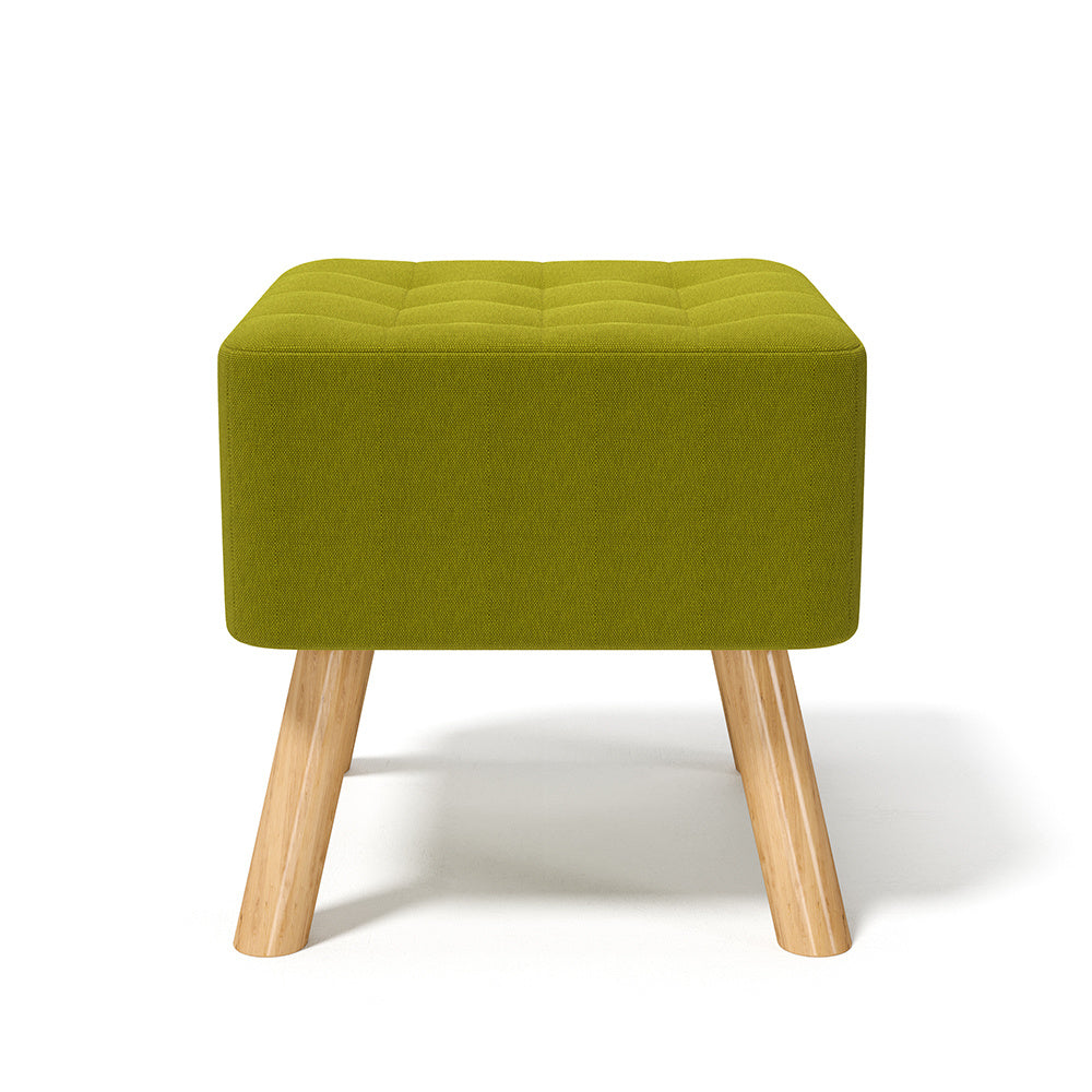 Green Linen Fabric Padded Wooden Leg Footstool