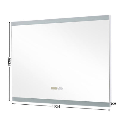 Rectangular Frameless AntiFog LED Vanity Mirror with Clock,80x60