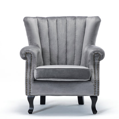 Velvet Pleated Wingback Armchair Grey