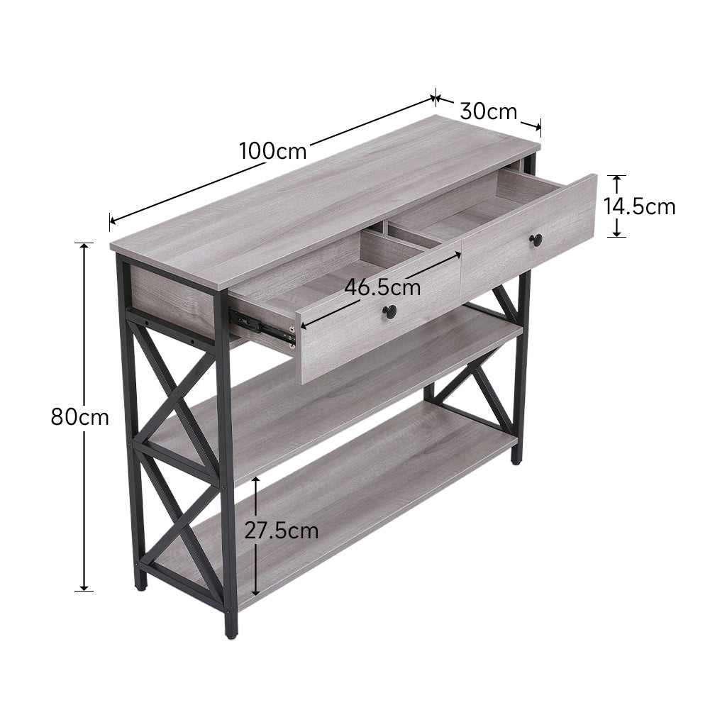 Grey Narrow Wooden Console Table with Drawers