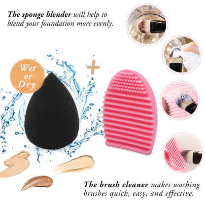 12 Pcs Travel Makeup Brush Set with Makeup Sponge and Brush Cleaner