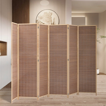 Brown Bamboo Woven 6 Panel Folding Room Divider Privacy Screen