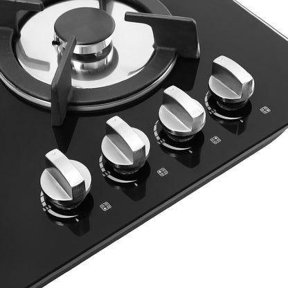 Black Tempered Glass 4 Burner Gas Cooktop