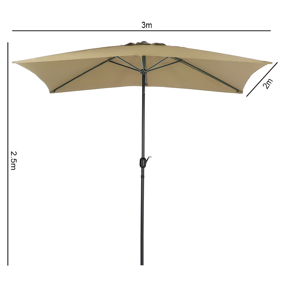 2x3M Rectangular Parasol Umbrella Patio Sun Shade Crank Tilt with Round Base, Taupe