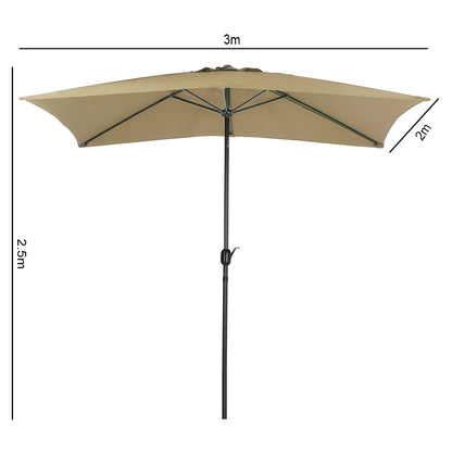 2x3M Large Square Garden Parasol Outdoor Beach Umbrella Patio Sun Shade Crank Tilt No Base, Taupe