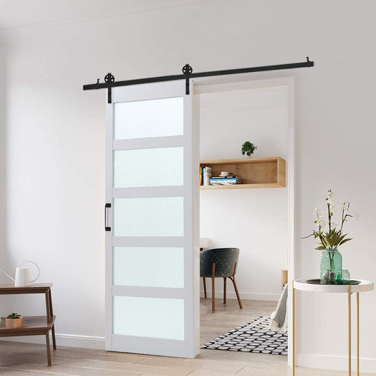 White Farmhouse Style MDF Wooden Barn Door with 200cm Sliding Kit