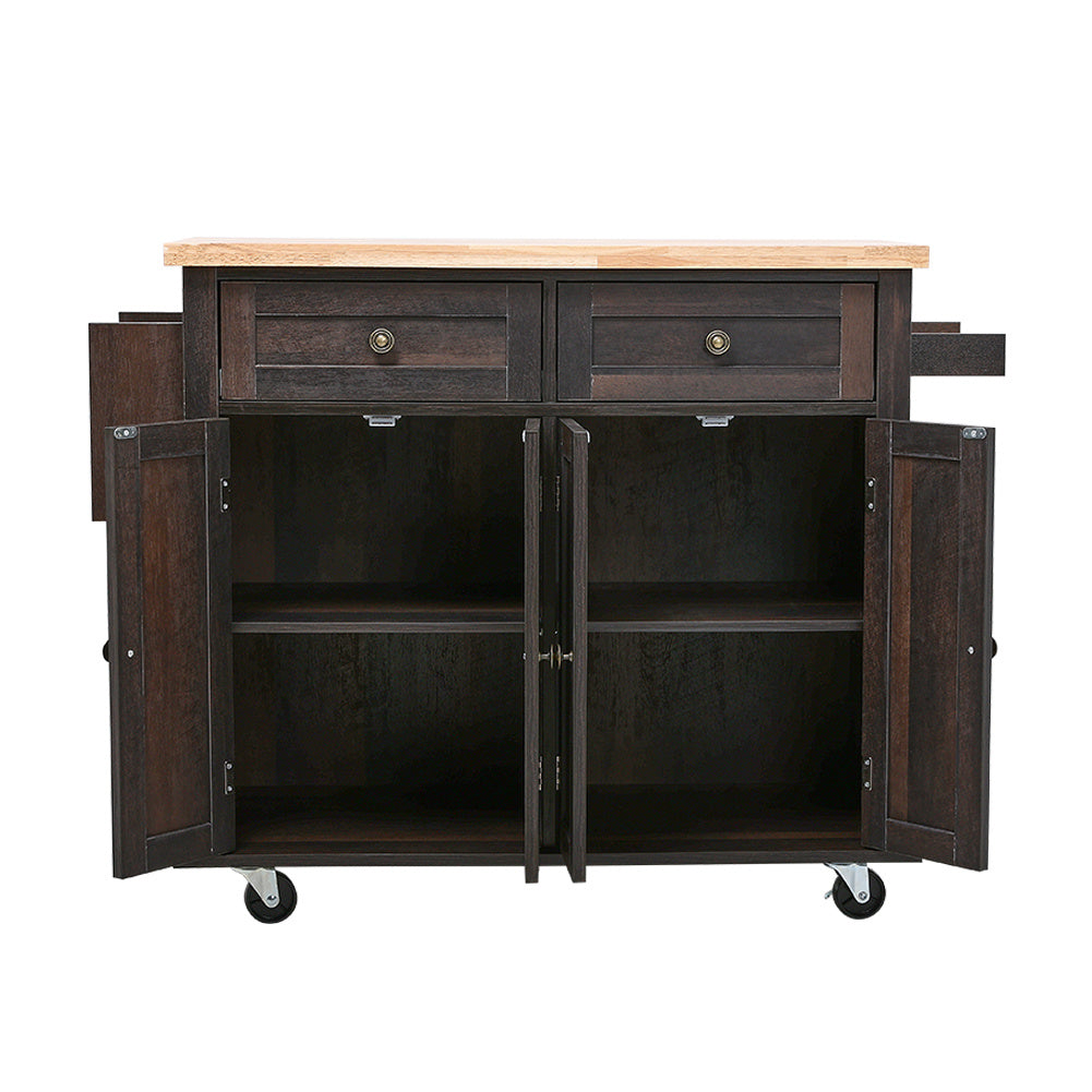 Wooden Kitchen Island Cart with Storage Cabinets