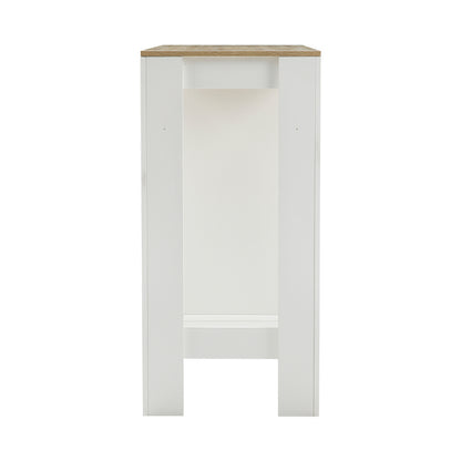 White Wooden Bar Table with Open Shelves,Natural Table Top