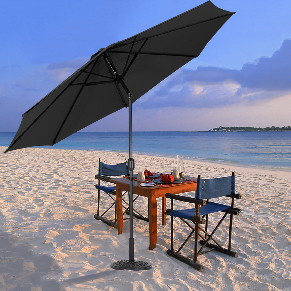 3M Black Parasol Umbrella Patio Sun Shade Crank Tilt with Round Base