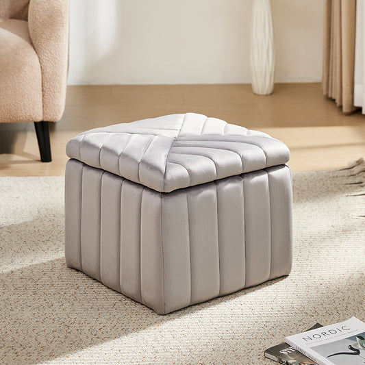 Upholstered Velvet Storage Ottoman Footstool,Grey