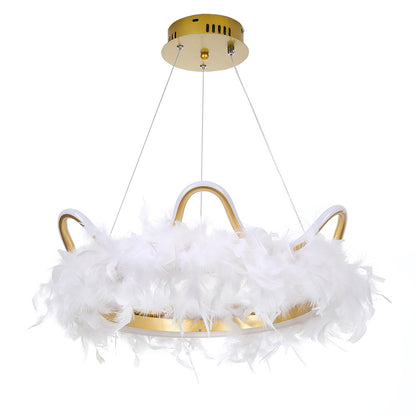 White and Gold Feather LED Pendant White Light