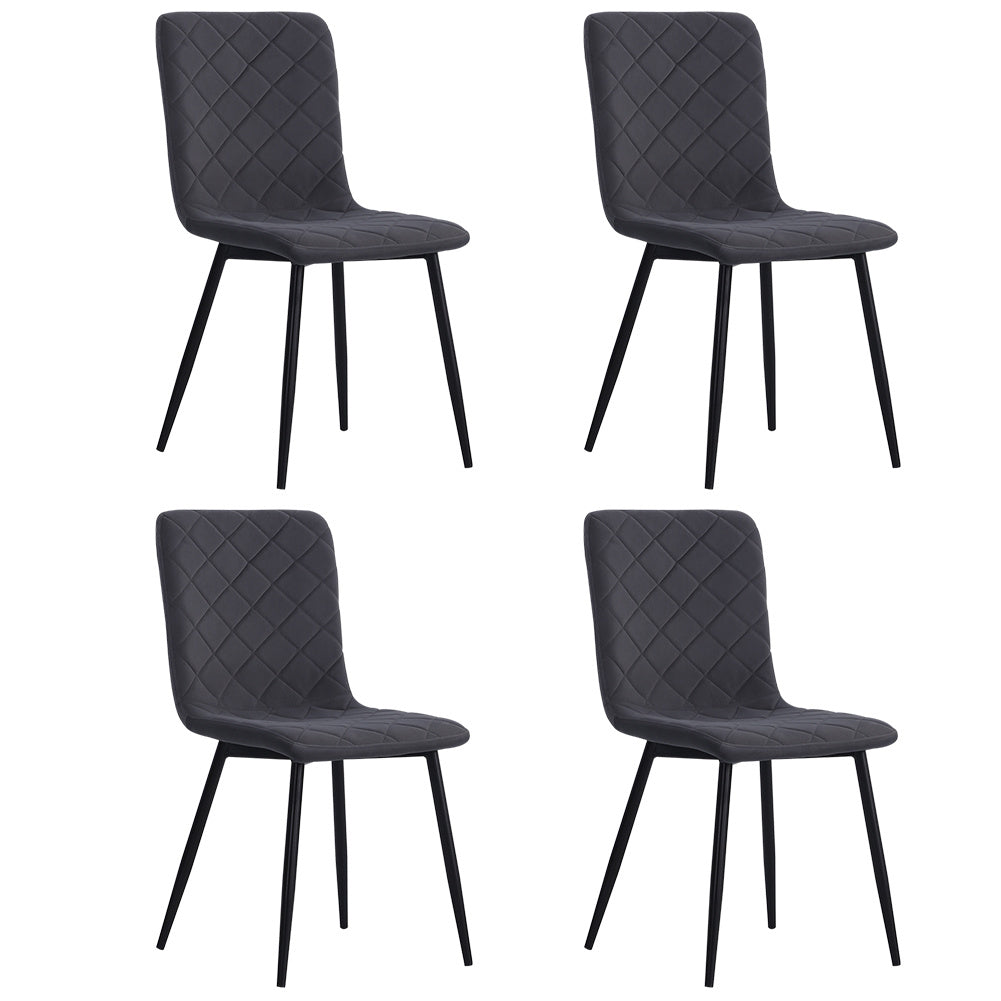 Set of 4 Padded Matte Velvet Accent Dining Chairs, Grey