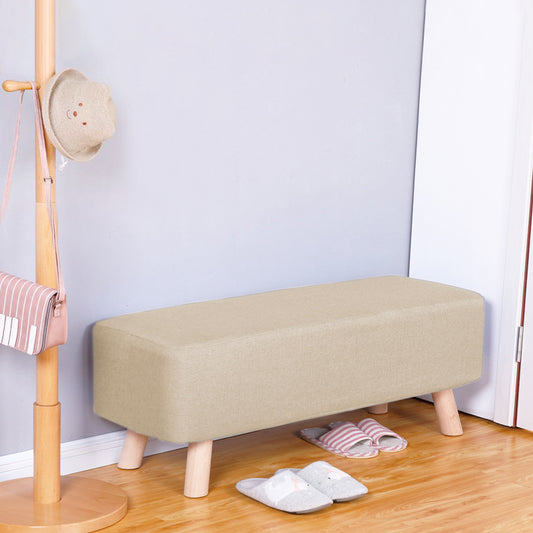 Beige Rectangular Footrest with Solid Wooden Legs