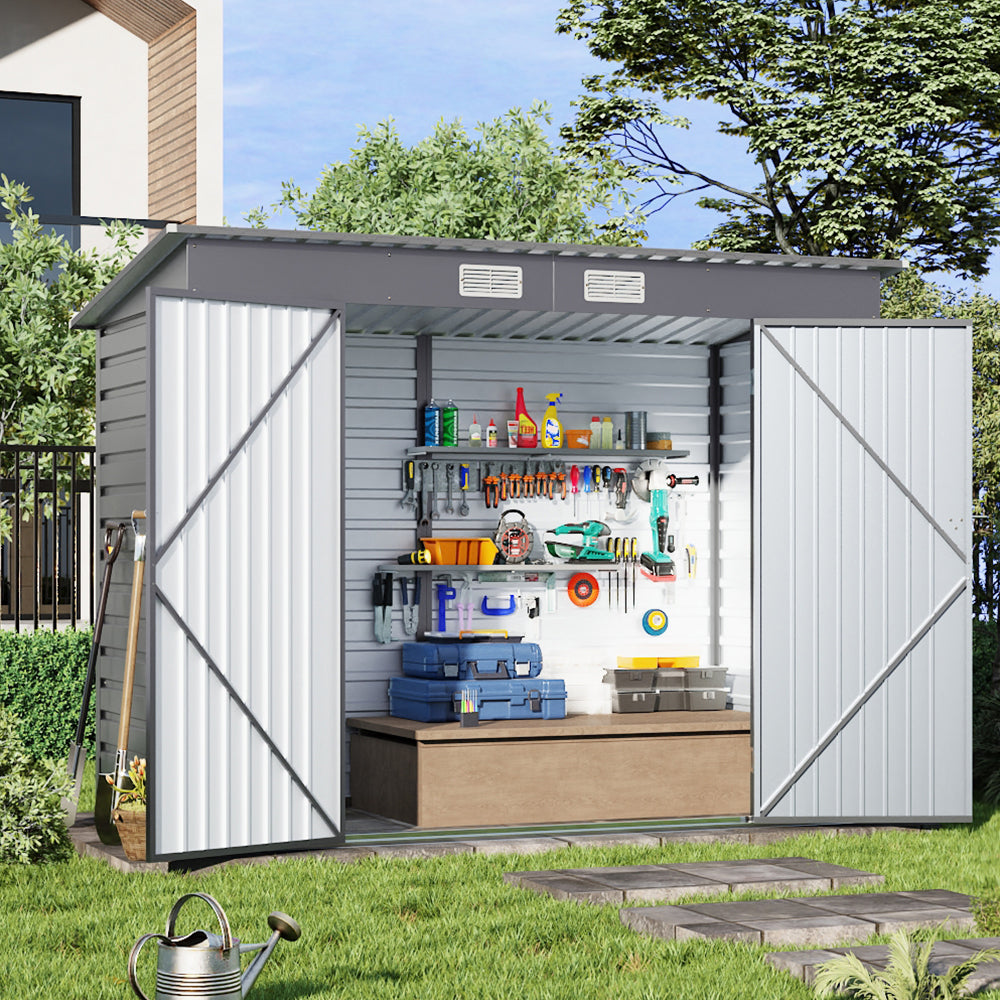 Outdoor Galvanized Steel Storage Shed with Dual Doors