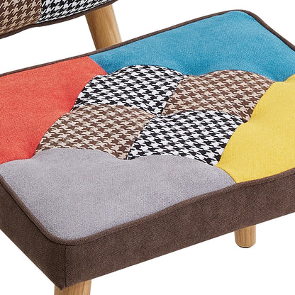 Patchwork Tufted Armchair with Cushion and Footstool