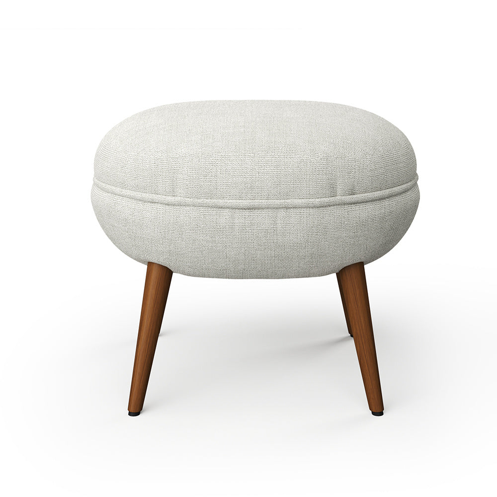 Beige Linen Upholstered Oval Footstool with Wooden Legs