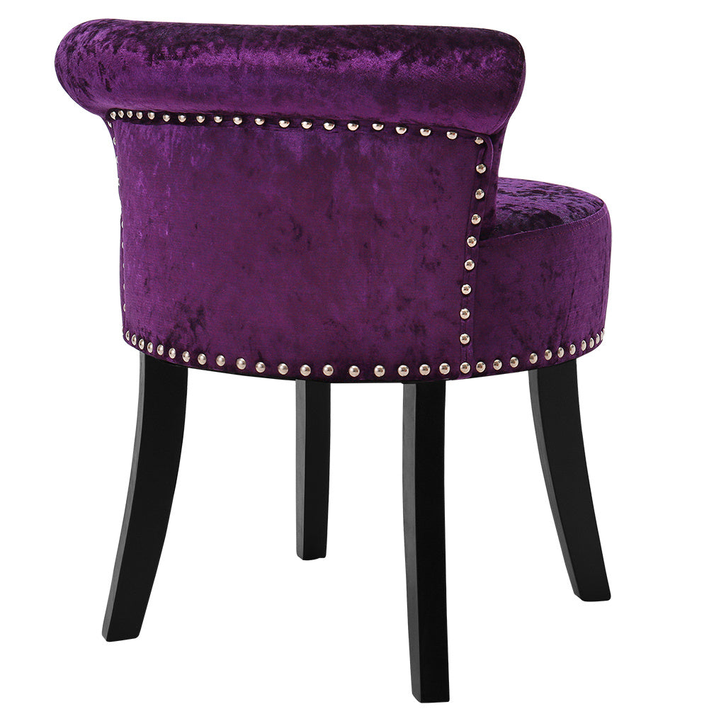 Crush Velvet Dressing Table Desk Studded Edge, Purple