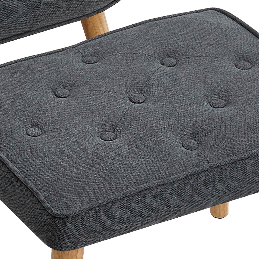 Grey Tufted Armchair with Cushion and Footstool