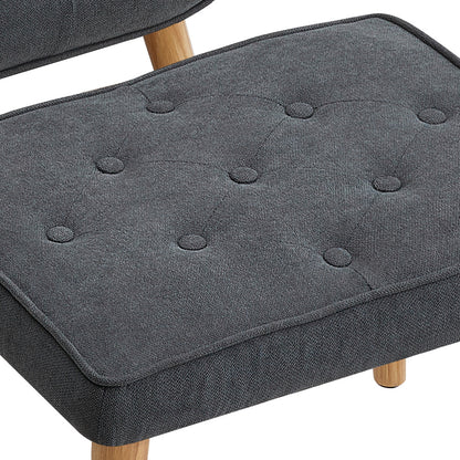 Grey Tufted Armchair with Cushion and Footstool