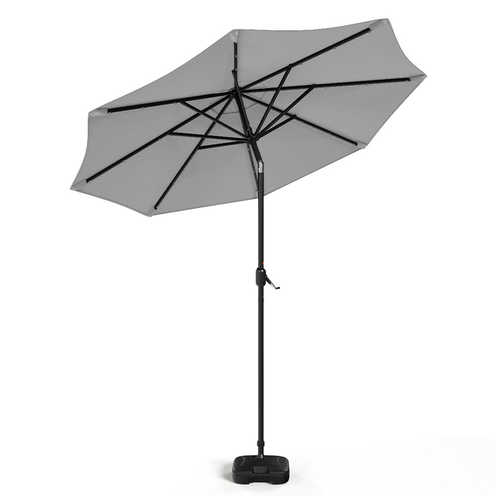 3M Large Garden LED Parasol Outdoor Beach Umbrella with Light Sun Shade Crank Tilt with Square Base, Light Grey