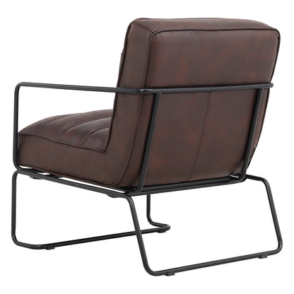 Brown Mid-Century PU leather Linen Armchair with Metal Base