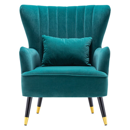 Occasion Velvet Wingback Armchair with Lumbar Pillow Dark Green