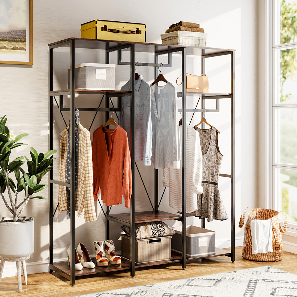Large Freestanding Clothing Rack with Storage Shelves