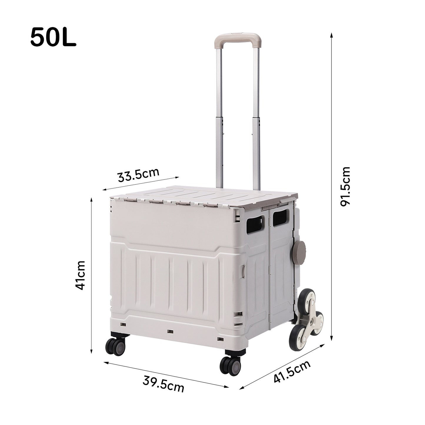 White 50L Collapsible Rolling Utility Crate Shopping Cart with 8 Wheels