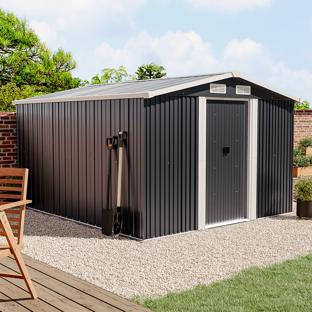 10' x 8' ft Steel Garden Storage Shed with Gabled Roof Top,Black