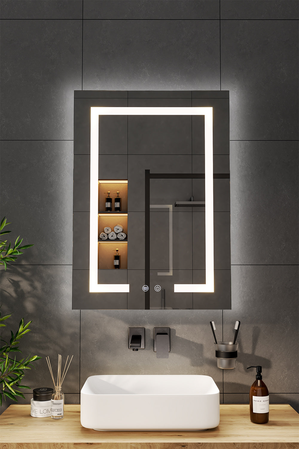 Single Door Fog Free Rectangular LED Bathroom Mirror Cabinet