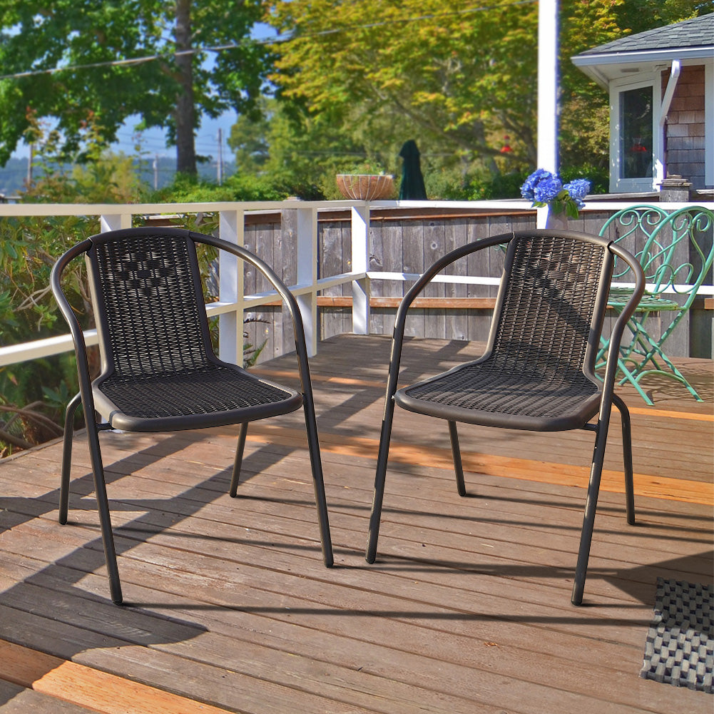 Outdoor Patio Metal Coffee Wicker Dining Chairs Set of 2 Brown