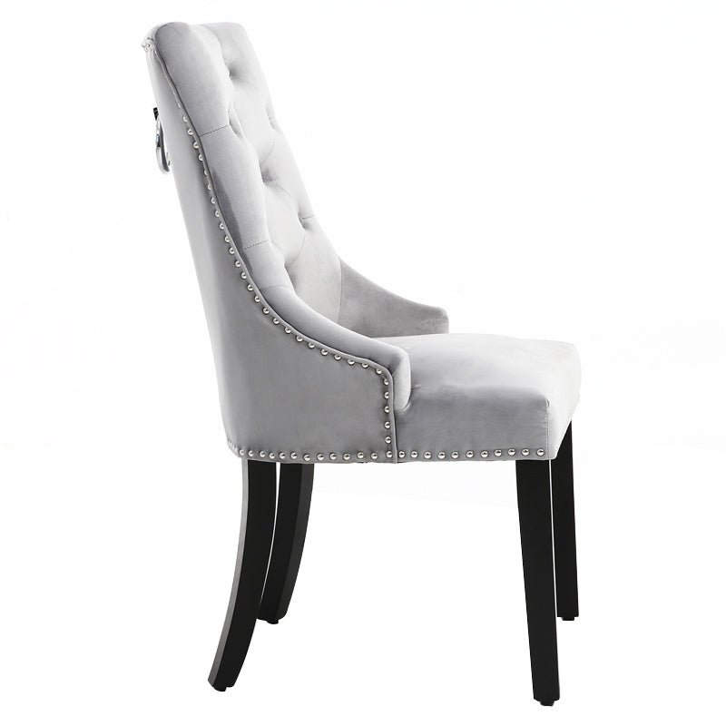 Set of 2 Tufted Velvet Buttoned Dining Chair, Light Grey