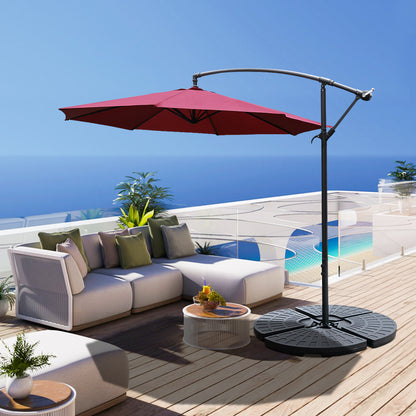 3M Banana Parasol Patio Umbrella Sun Shade Shelter with Fanshaped Base, Wine Red