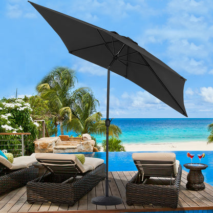 2x3M Parasol Umbrella Patio Sun Shade Crank Tilt with Round Base, Black