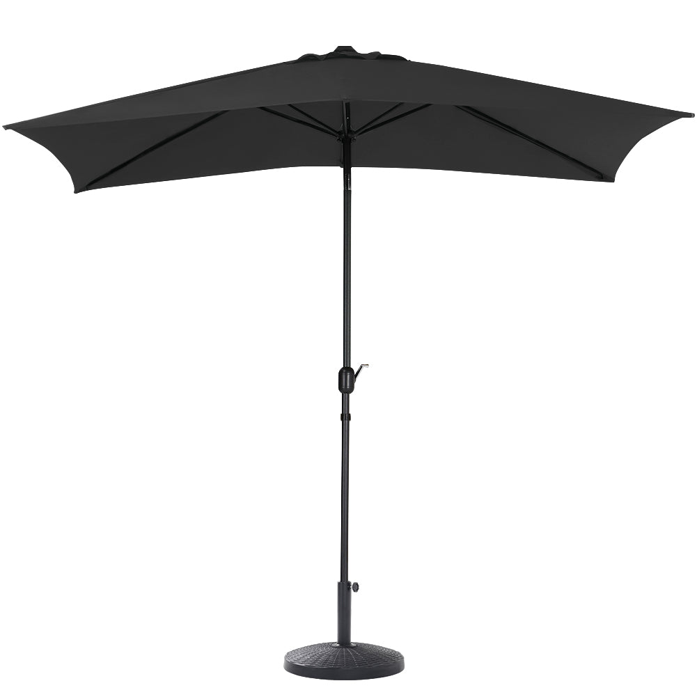 2x3M Parasol Umbrella Patio Sun Shade Crank Tilt with Round Base, Black