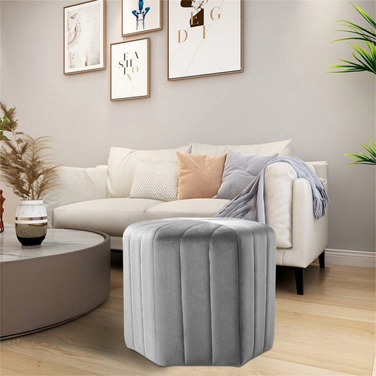 Velvet Hexagon Footstool, Grey