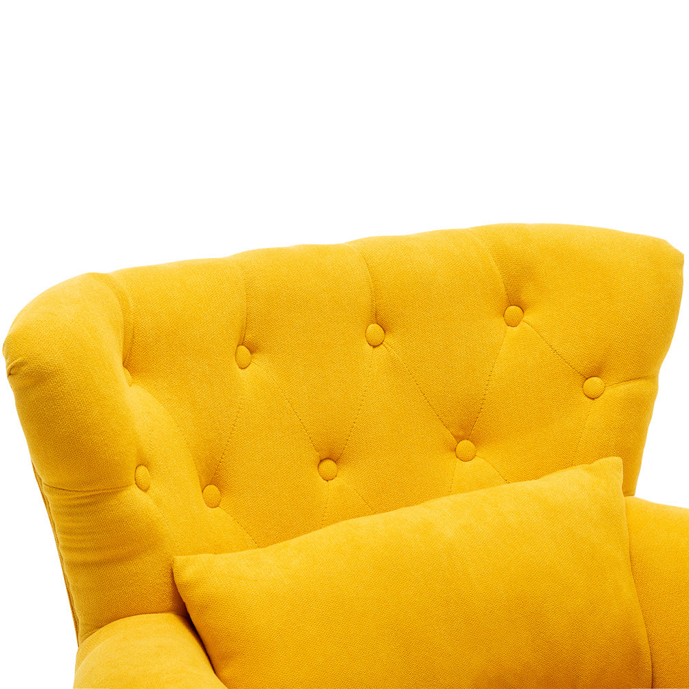 Chesterfield Armchair Thick Cushion with Lumbar Pillow, Yellow