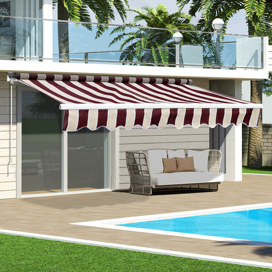 Outdoor Retractable DIY Manual Patio Awning Canopy Garden Shade Shelter Red & White 350x300CM