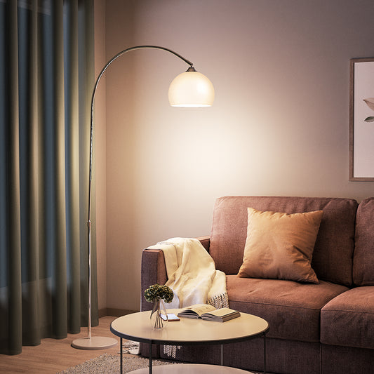 Arched Floor Lamp Tall Curved Design with Marble Base White Lampshade 145 to 220CM