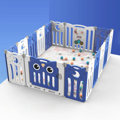 Blue 16 Panels Kids Child Playpen Foldable Safety Gate Fence with Lock