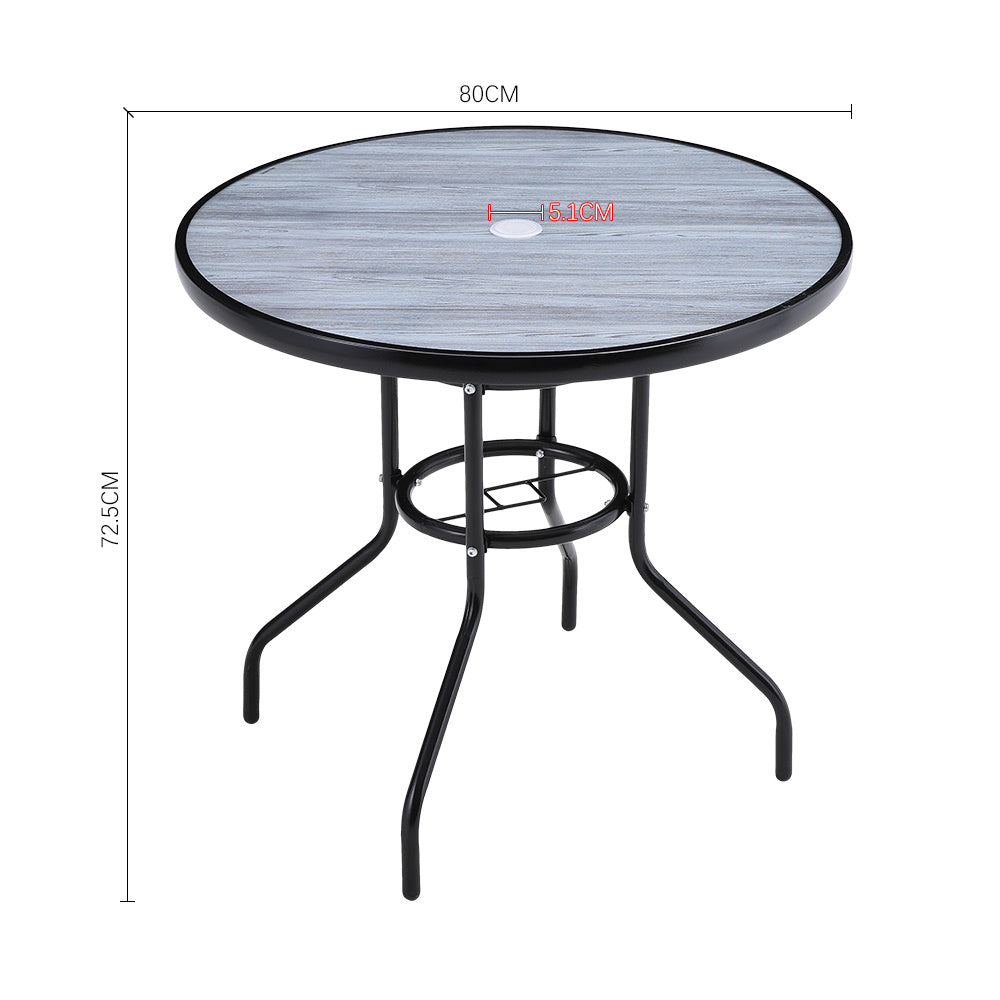 Round Garden Tempered Glass Wood Grain Coffee Table