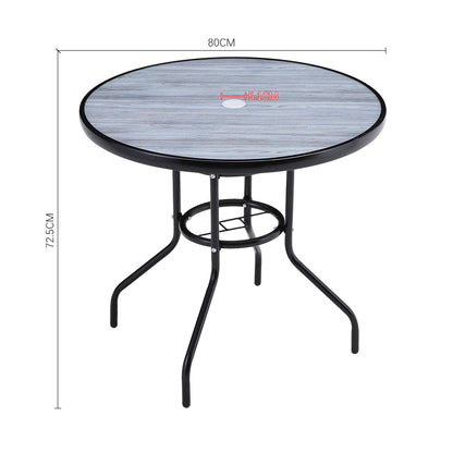 Round Garden Tempered Glass Wood Grain Coffee Table