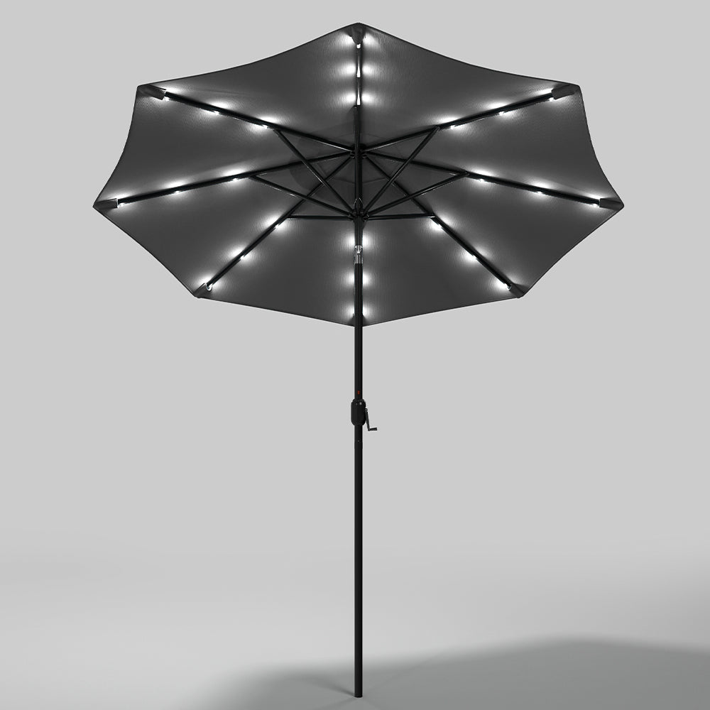 3M Large Garden LED Parasol Outdoor Beach Umbrella with Light Sun Shade Crank Tilt No Base,Dark Grey