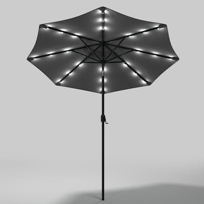 3M Large Garden LED Parasol Outdoor Beach Umbrella with Light Sun Shade Crank Tilt No Base,Dark Grey