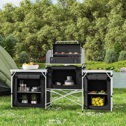 Foldable Portable Outdoor Travel Camping Kitchen Stand Storage Unit Black