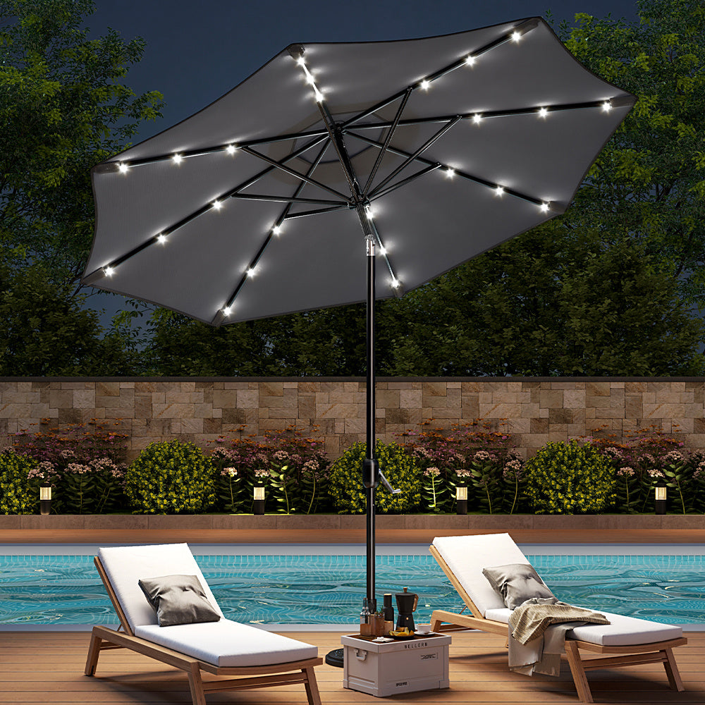 3M Large Garden LED Parasol Outdoor Beach Umbrella with Light Sun Shade Crank Tilt No Base,Dark Grey