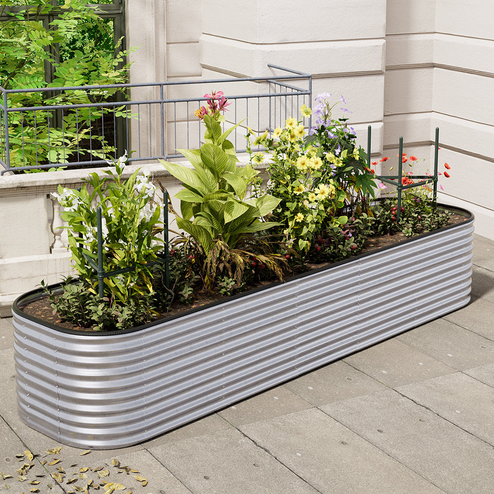 Silver 320cmW x 56cmH Oval Shaped Galvanized Steel Raised Garden Bed