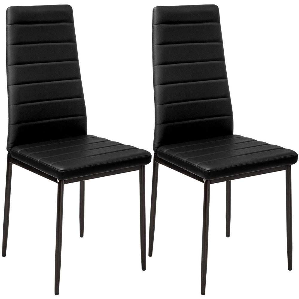 Set of 2 PU Leather Padded Seat Metal Legs Dining Chair Black