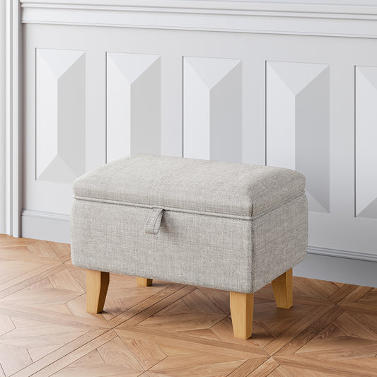 49CM Linen Storage Organizer Ottoman Footstool Light Grey