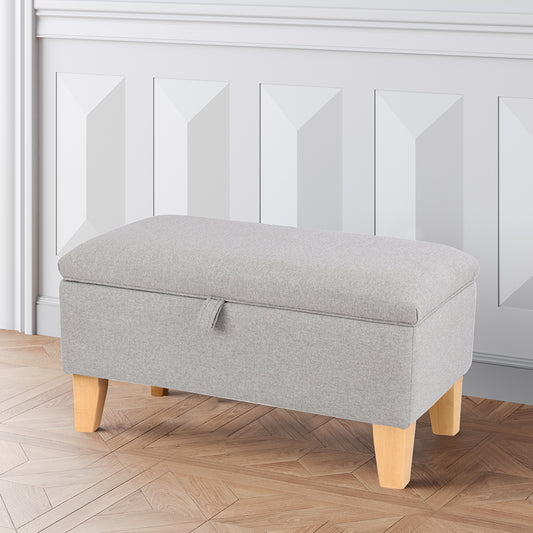 71CM Linen Storage Organizer Ottoman Footstool Light Grey